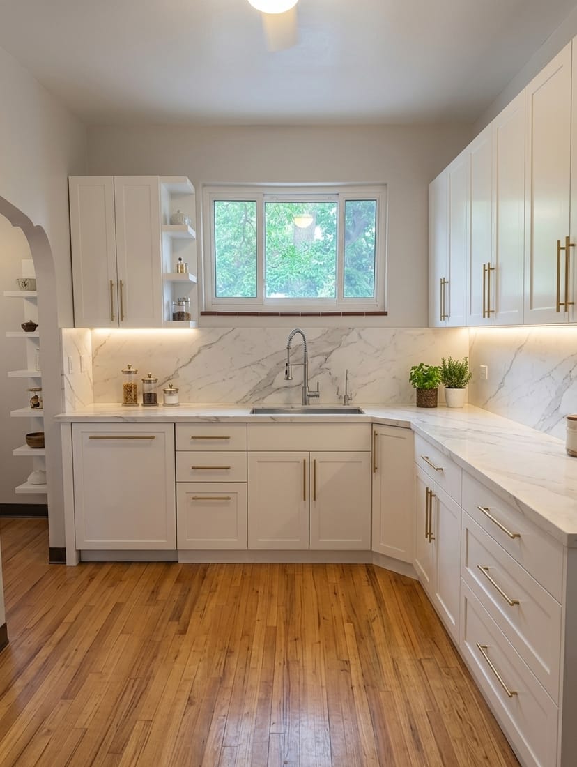 The same kitchen renovated in Premium White cabinetry